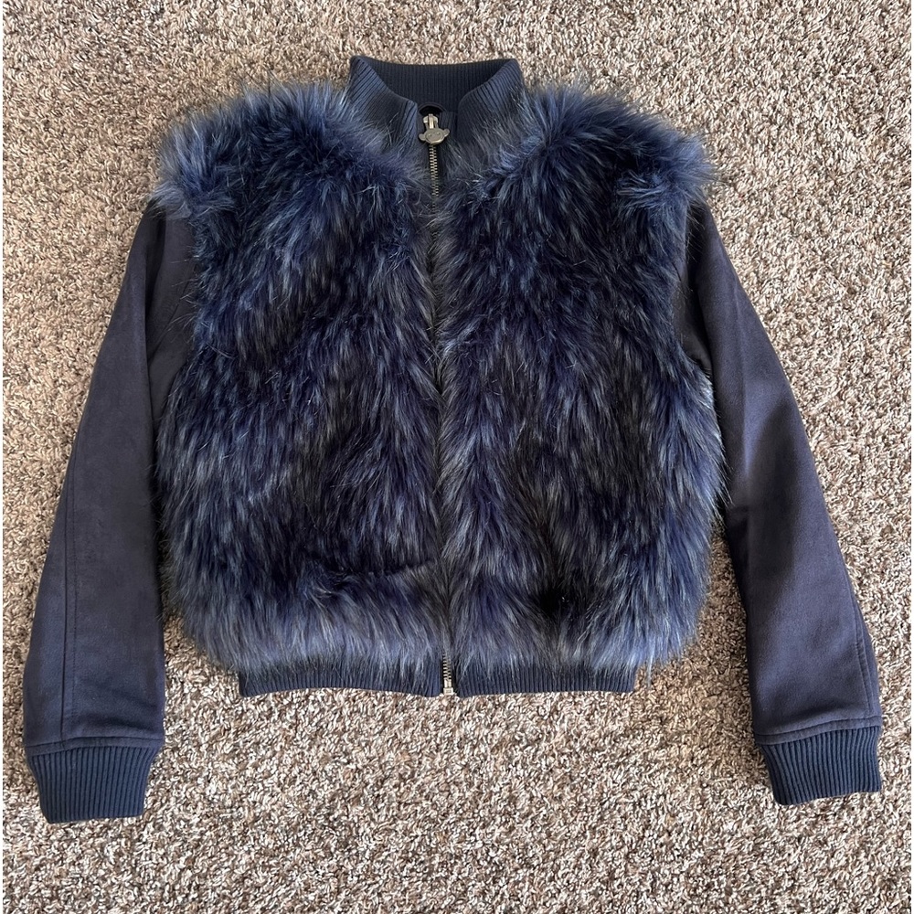 Appaman Kids Navy Zoe Fur Jacket. Girls size 8